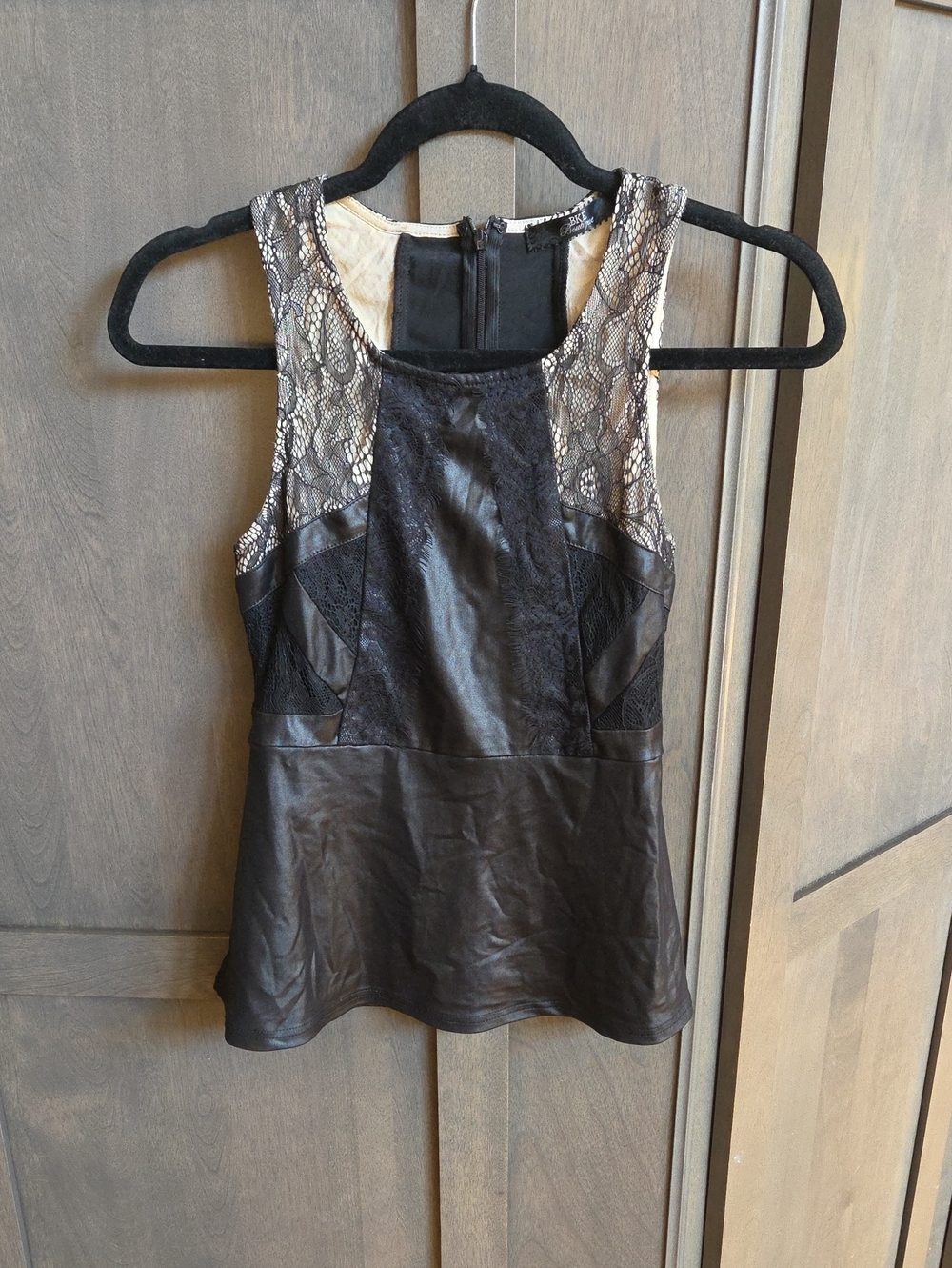 BKE Black Faux Leather and Lace Camisole
